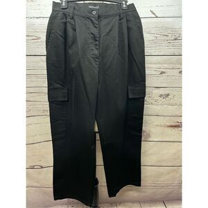 Hunter & Crown Black Wide Leg Cargo Pants Women's Size‎ Large Pleated Front